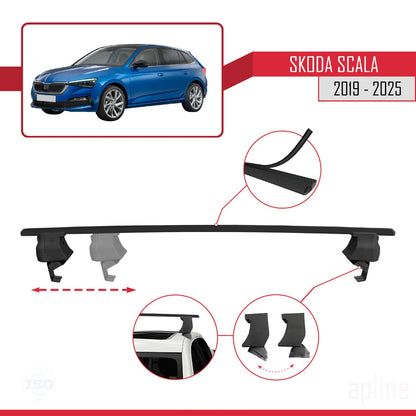 Compatible with Skoda Scala 2019-2025 ACE-4 Car Roof Rack Cross Bar Black Aluminium 2 Bars