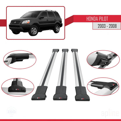 Compatible with Honda Pilot 2003-2008 Fly Model Car Roof Rack Cross Bar Grey Aluminium 3 Bars