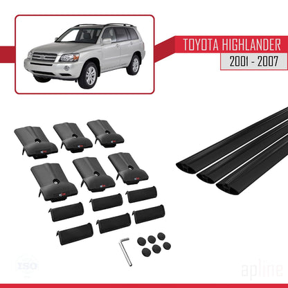 Compatible with Toyota Highlander 2001-2007 Fly Model Car Roof Rack Cross Bar Black Aluminium 3 Bars