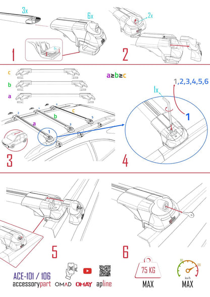 Compatible with Skoda Fabia (6Y) SW 2000-2006 ACE-1 Car Roof Rack Cross Bar Grey Aluminium 3 Bars