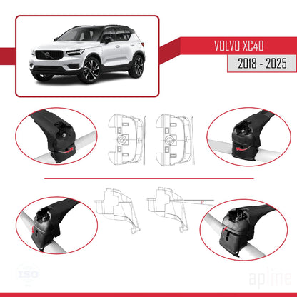 Compatible with Volvo XC40 2018-2025 ACE-2 Car Roof Rack Cross Bar Black Aluminium 2 Bars