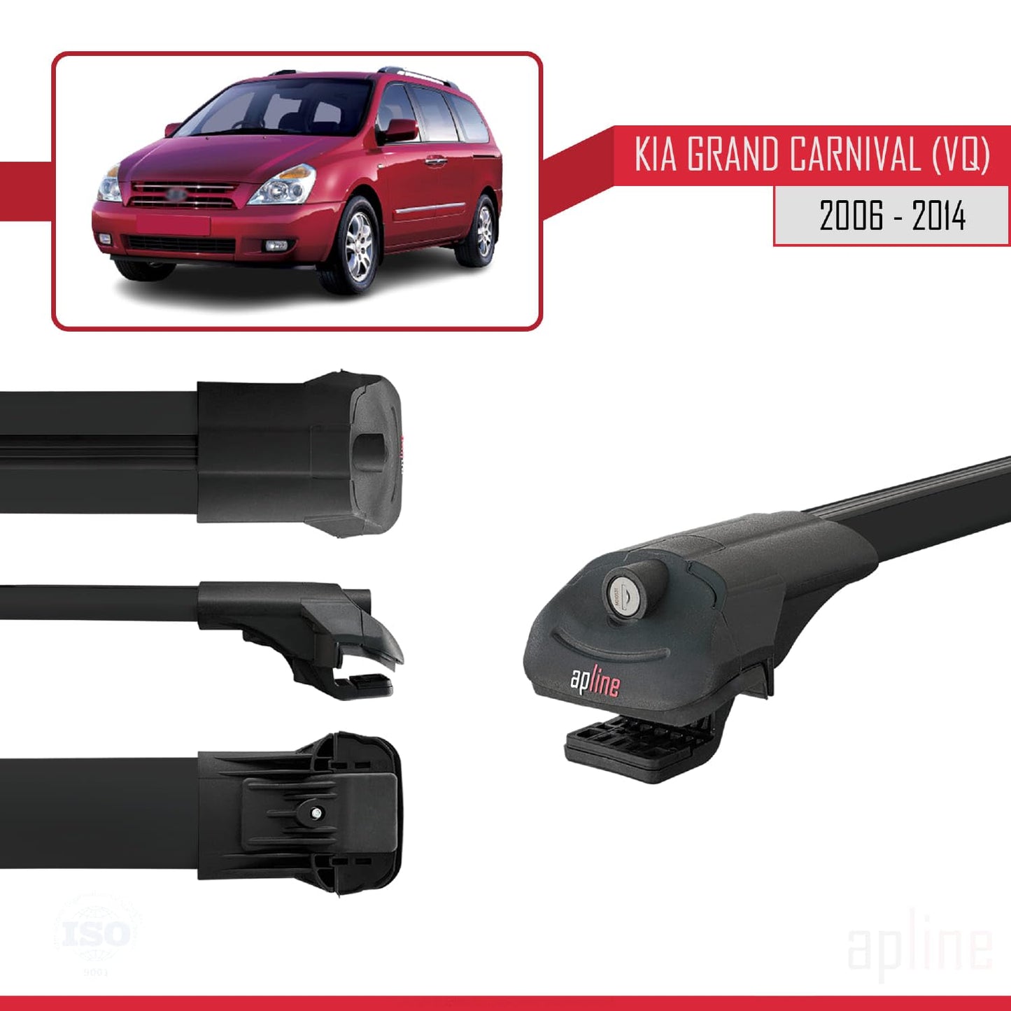 Compatible with Kia Grand Carnival 2 (VQ) 2006-2014 ACE-1 Car Roof Rack Cross Bar Black Aluminium 2 Bars