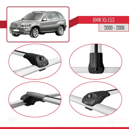 Compatible with BMW X5 (E53) 2000-2006 ACE-1 Car Roof Rack Cross Bar Grey Aluminium 3 Bars