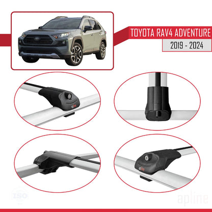 Compatible with Toyota RAV4 Adventure 2019-2024 ACE-1 Car Roof Rack Cross Bar Grey Aluminium 2 Bars