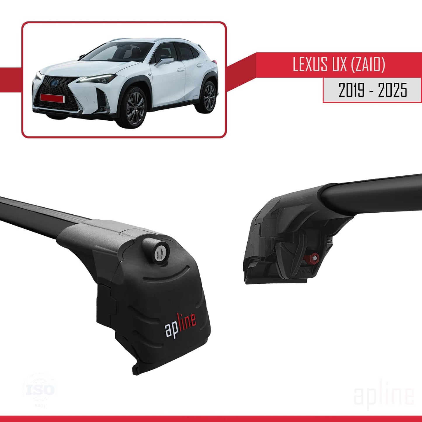 Compatible with Lexus UX (ZA10) 2019-2025 ACE-2 Car Roof Rack Cross Bar Black Aluminium 2 Bars