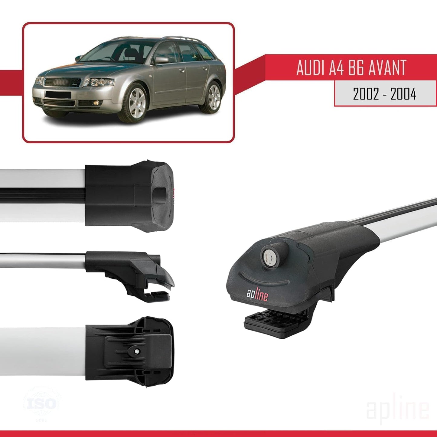 Compatible with Audi A4 (B6) Avant 2002-2004 ACE-1 Car Roof Rack Cross Bar Grey Aluminium 3 Bars