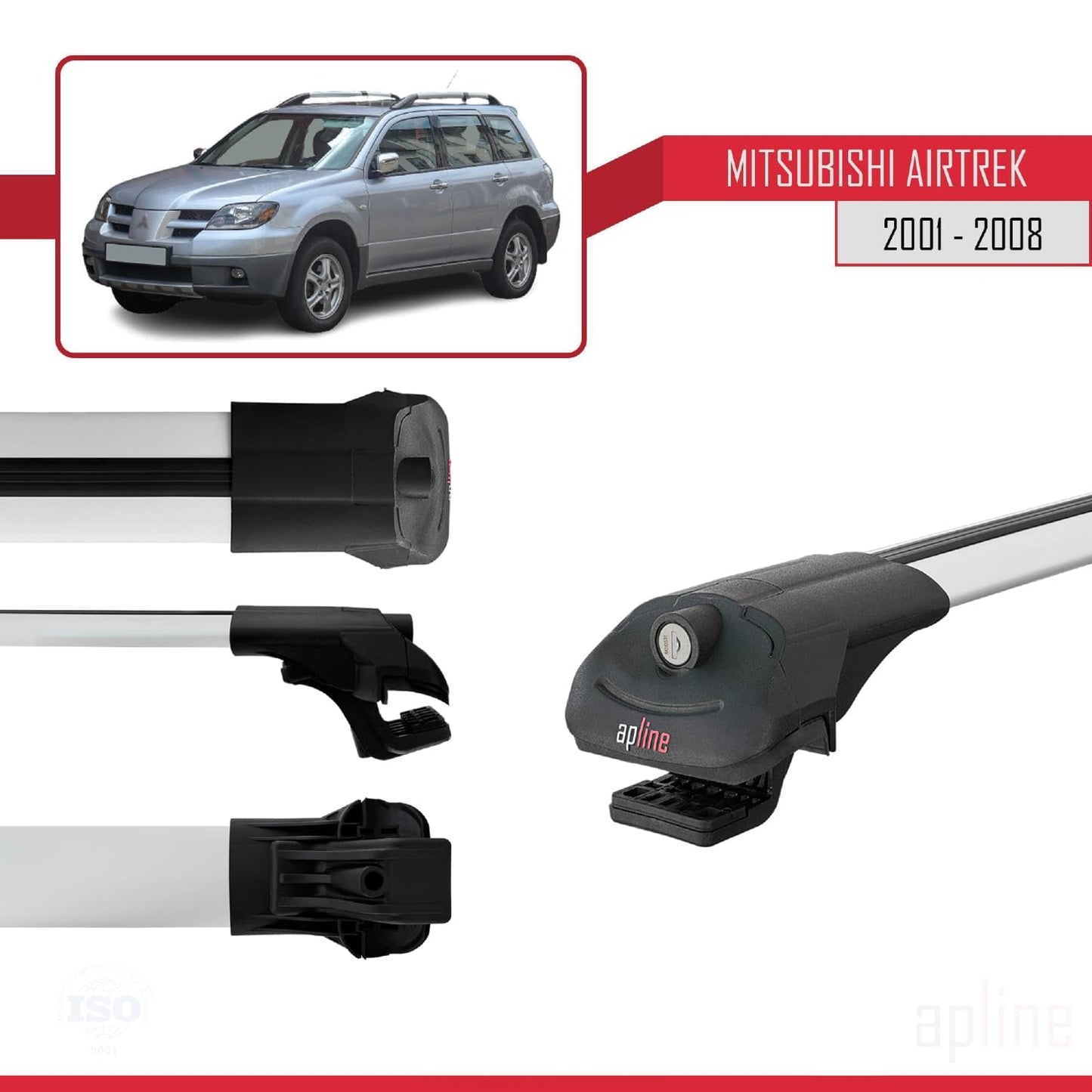 Compatible with Mitsubishi Airtrek 2001-2008 ACE-1 Car Roof Rack Cross Bar Grey Aluminium 2 Bars