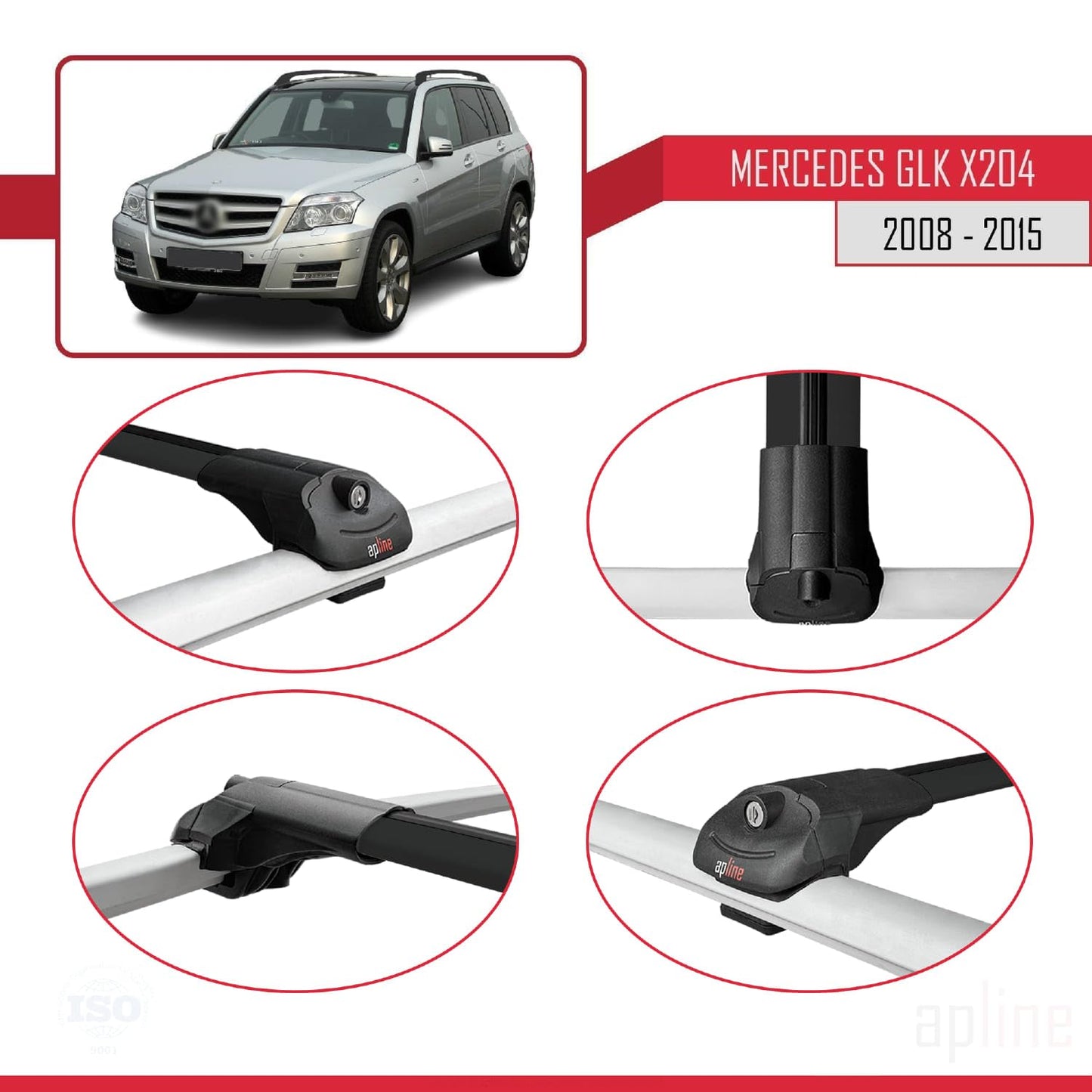 Compatible with Mercedes GLK Class (X204) 2008-2015 ACE-1 Car Roof Rack Cross Bar Black Aluminium 2 Bars