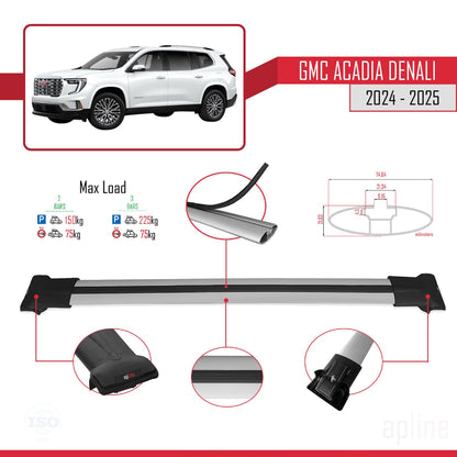 Compatible with GMC Acadia Denali 2024-2025 Fly Model Car Roof Rack Cross Bar Grey Aluminium 2 Bars