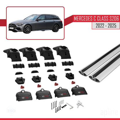 Compatible with Mercedes C Class 5 (S206) 2022-2025 ACE-2 Car Roof Rack Cross Bar Grey Aluminium 2 Bars