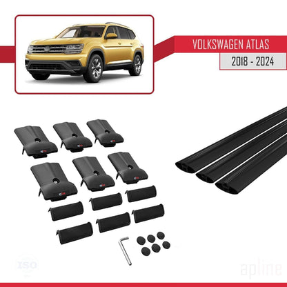 Compatible with Volkswagen Atlas (CA1) 2018-2025 Fly Model Car Roof Rack Cross Bar Black Aluminium 3 Bars