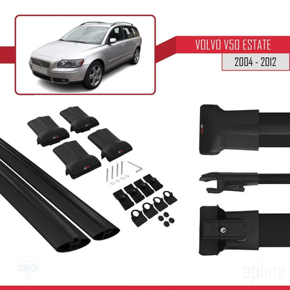 Compatible with Volvo V50 2004-2012 Fly Model Car Roof Rack Cross Bar Black Aluminium 2 Bars