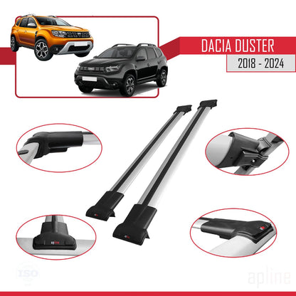 Compatible with Dacia Duster 2 (HM) 2018-2024 Fly Model Car Roof Rack Cross Bar Grey Aluminium 2 Bars