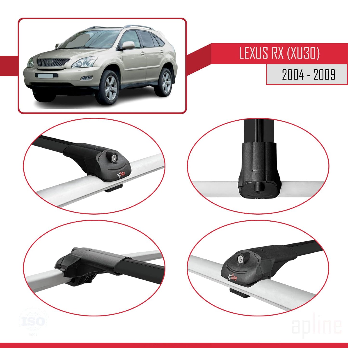 Compatible with Lexus RX 2 (XU30) 2004-2009 ACE-1 Car Roof Rack Cross Bar Black Aluminium 3 Bars