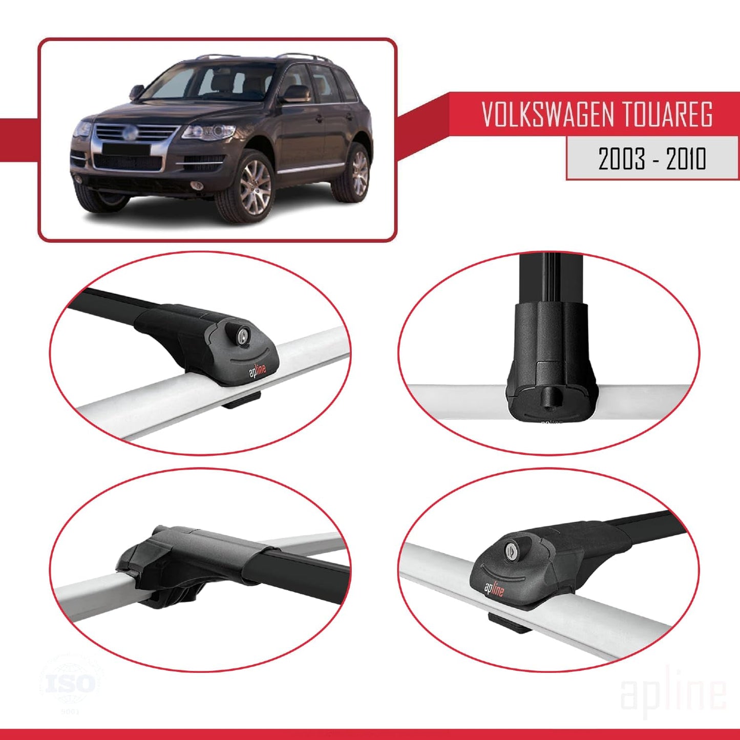 Compatible with Volkswagen Touareg (7L) 2002-2010 ACE-1 Car Roof Rack Cross Bar Black Aluminium 2 Bars