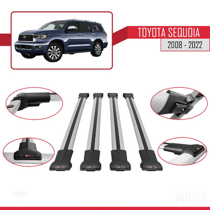 Compatible with Toyota Sequoia 2008-2022 Fly Model Car Roof Rack Cross Bar Grey Aluminium 4 Bars