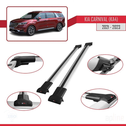 Compatible with Kia Carnival 4 (KA4) 2021-2023 Fly Model Car Roof Rack Cross Bar Grey Aluminium 2 Bars