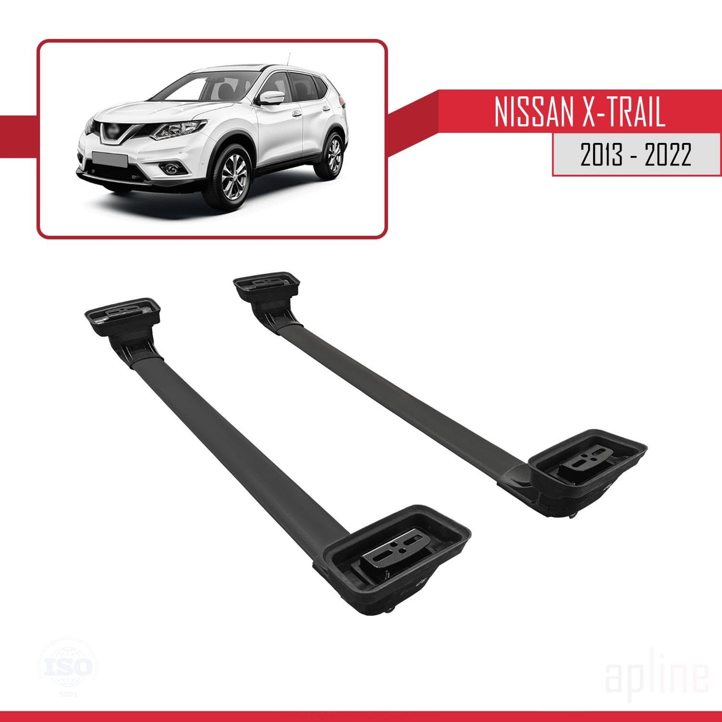 Compatible with Nissan X-Trail 2013-2022 ACE-3 Car Roof Rack Cross Bar Black Aluminium 2 Bars