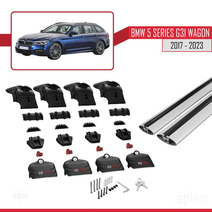Compatible with BMW 5 Series G31 Wagon 2017-2023 ACE-2 Car Roof Rack Cross Bar Grey Aluminium 2 Bars