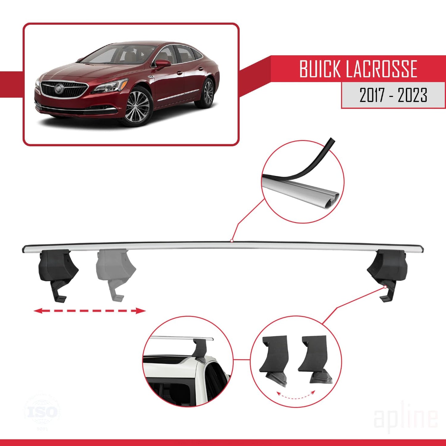 Compatible with Buick Lacrosse 2017-2023 ACE-4 Car Roof Rack Cross Bar Grey Aluminium 2 Bars