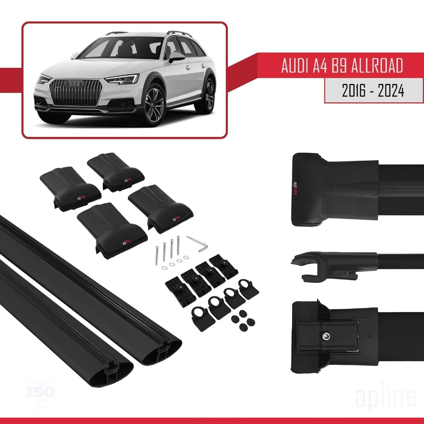 Compatible with Audi A4 (B9) Allroad 2016-2025 Fly Model Car Roof Rack Cross Bar Black Aluminium 2 Bars