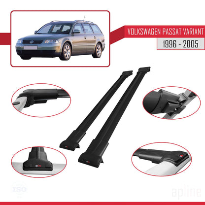 Compatible with VW Passat B5 Variant 1996-2005 Fly Model Car Roof Rack Cross Bar Black Aluminium 2 Bars