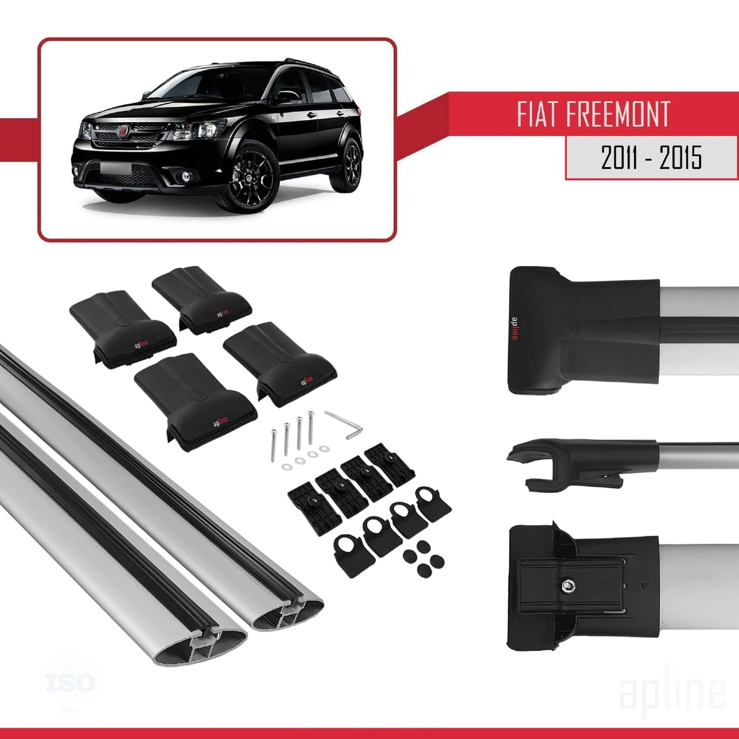 Compatible with Fiat Freemont 2011-2015 Fly Model Car Roof Rack Cross Bar Grey Aluminium 2 Bars