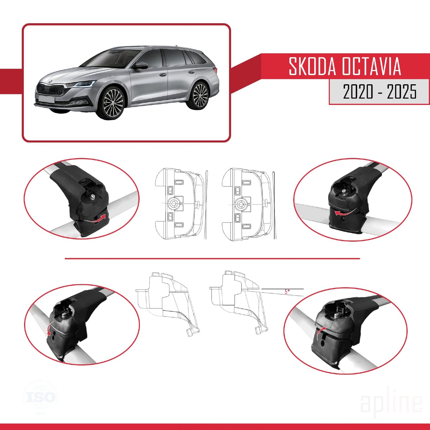 Compatible with Skoda Octavia 4 (NX) 2020-2025 ACE-2 Car Roof Rack Cross Bar Grey Aluminium 2 Bars