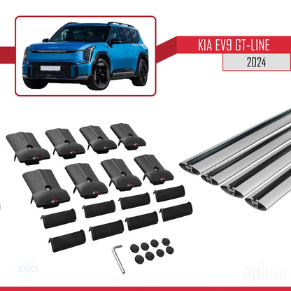 Compatible with KIA EV9 GT-LINE 2024-2025 Fly Model Car Roof Rack Cross Bar Grey Aluminium 4 Bars