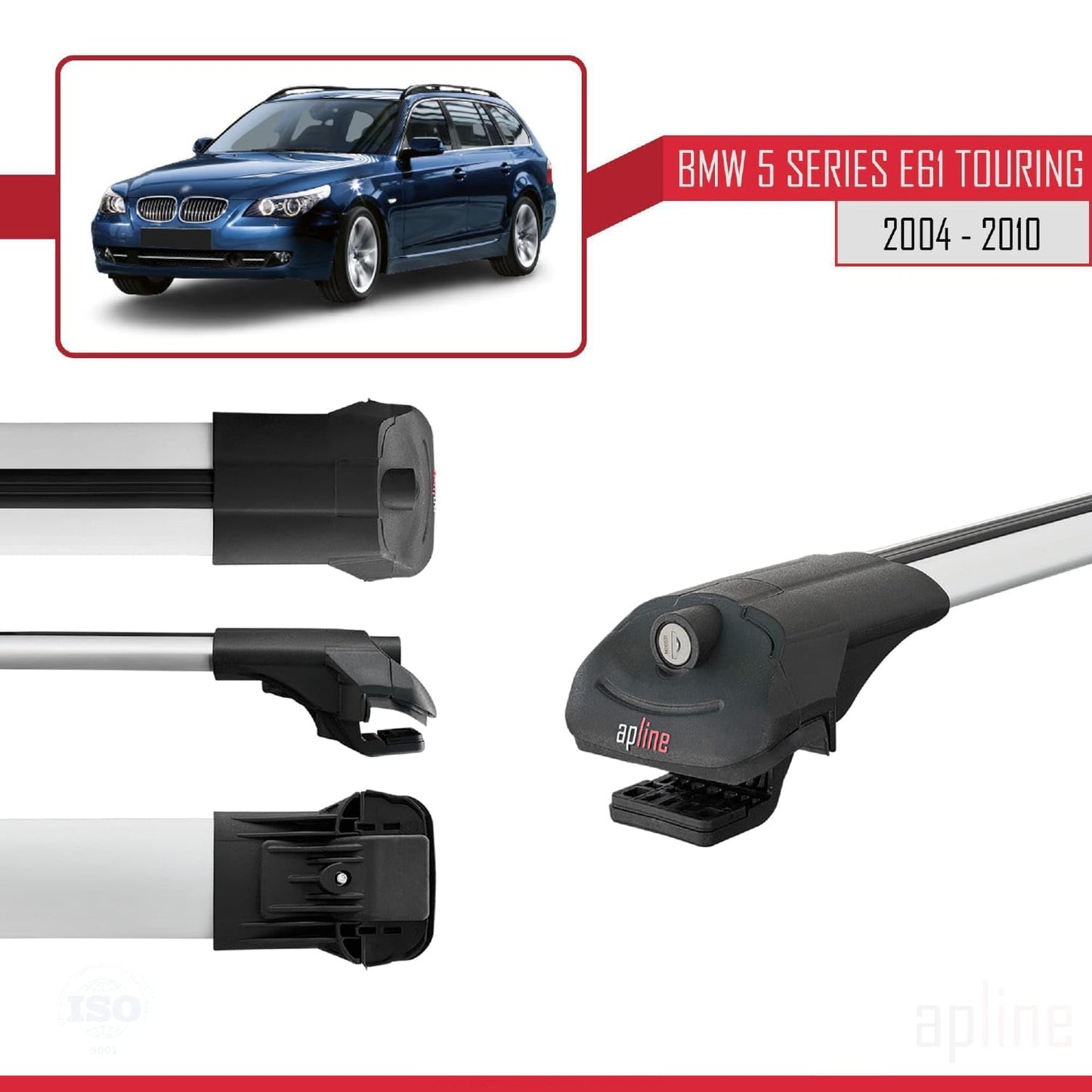 Compatible with BMW 5 Series (E61) Touring 2004-2010 ACE-1 Car Roof Rack Cross Bar Grey Aluminium 2 Bars