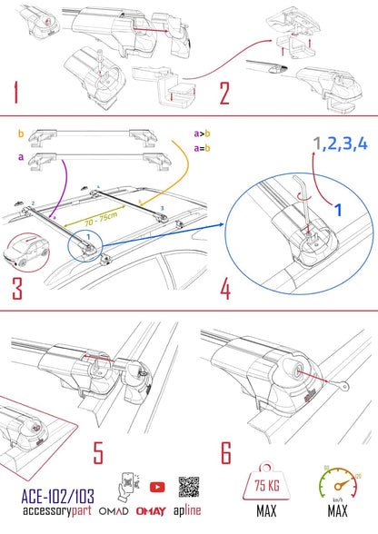 Compatible with Dacia Duster 2 (HM) 2018-2024 ACE-1 Car Roof Rack Cross Bar Black Aluminium 2 Bars