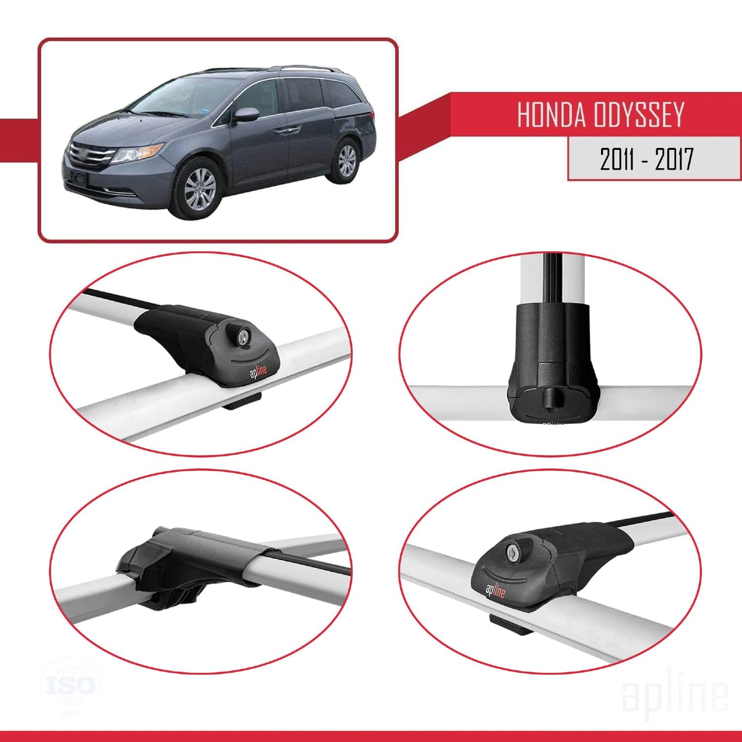 Compatible with Honda Odyssey 2011-2017 ACE-1 Car Roof Rack Cross Bar Grey Aluminium 3 Bars