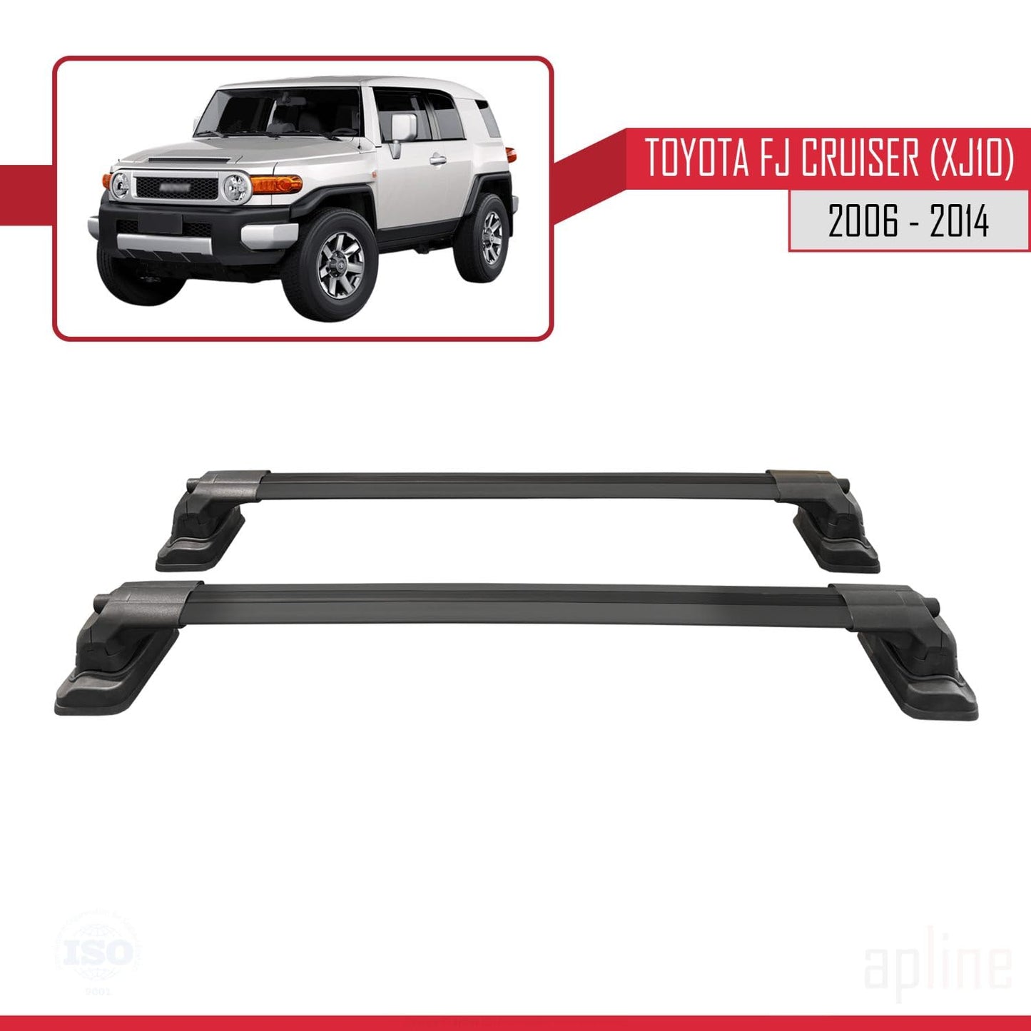 Compatible with Toyota FJ Cruiser (XJ10) 2006-2014 ACE-3 Car Roof Rack Cross Bar Black Aluminium 2 Bars