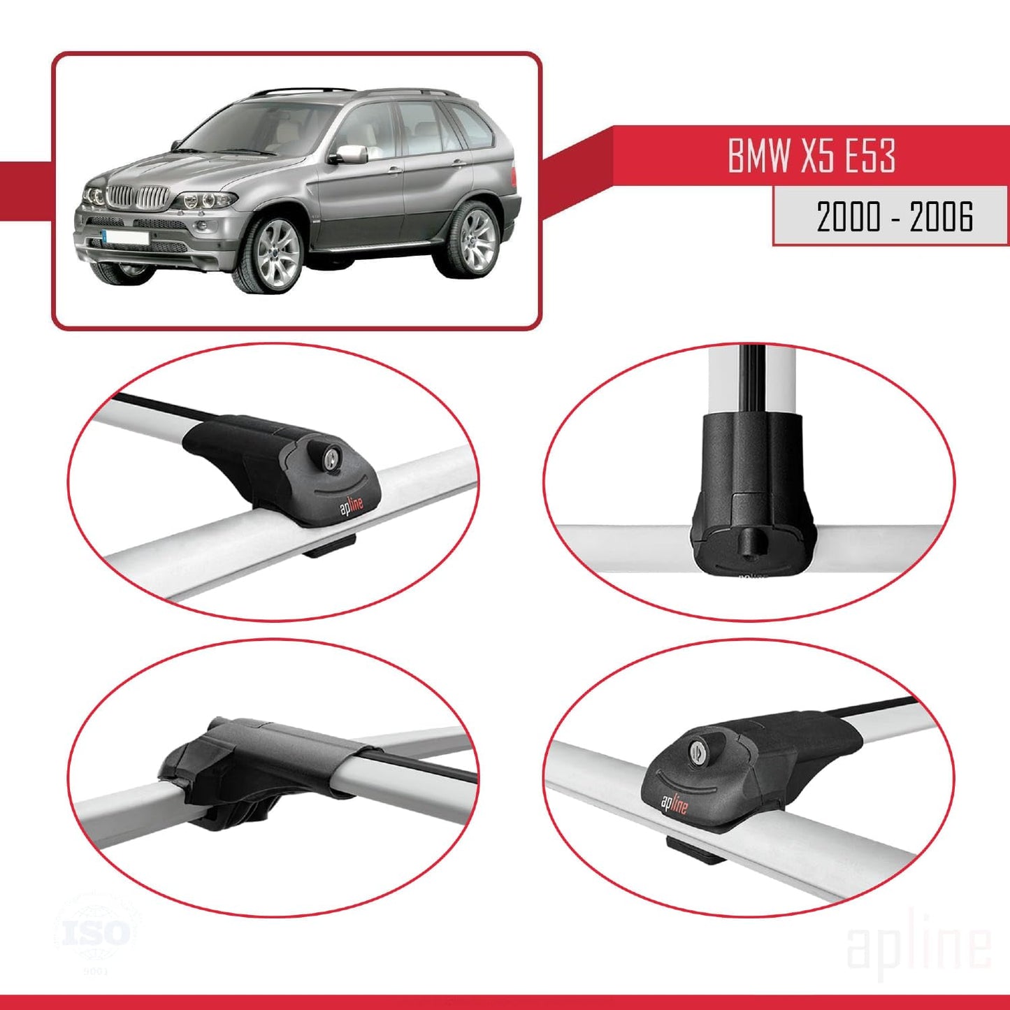 Compatible with BMW X5 (E53) 2000-2006 ACE-1 Car Roof Rack Cross Bar Grey Aluminium 2 Bars