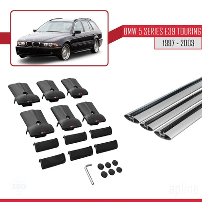 Compatible with BMW 5 Series (E39) Touring 1997-2003 Fly Model Car Roof Rack Cross Bar Grey Aluminium 3 Bars