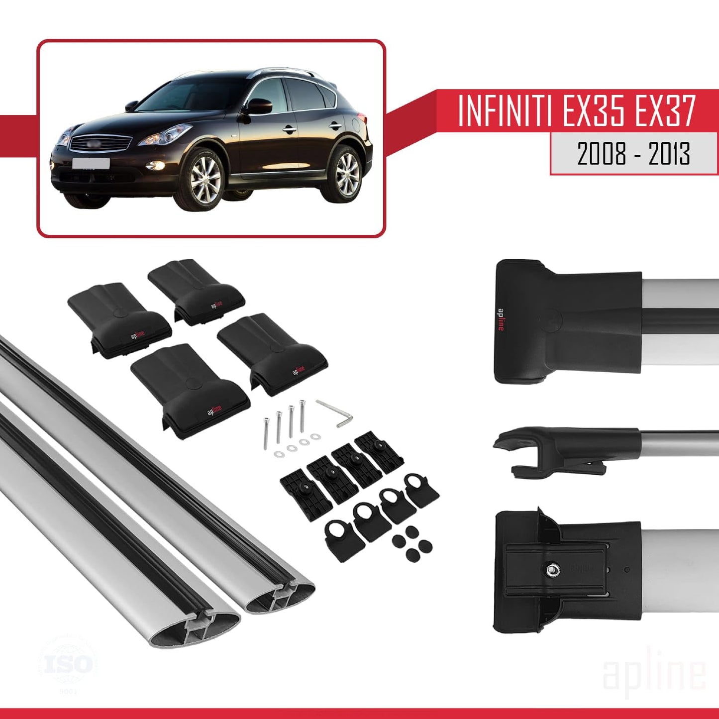 Compatible with Infiniti EX35 EX37 2008-2013 Fly Model Car Roof Rack Cross Bar Grey Aluminium 2 Bars