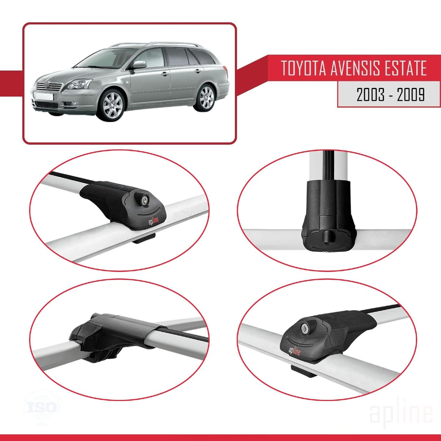 Compatible with Toyota Avensis SW 2003-2009 ACE-1 Car Roof Rack Cross Bar Grey Aluminium 2 Bars