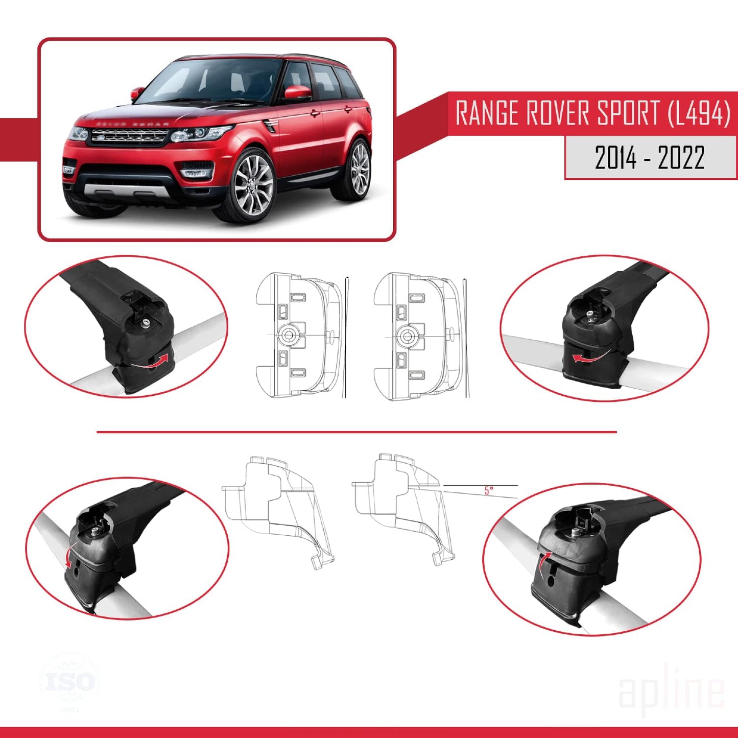 Compatible with Land Rover Range Rover Sport 2 (L494) 2014-2022 ACE-2 Car Roof Rack Cross Bar Black Aluminium 2 Bars