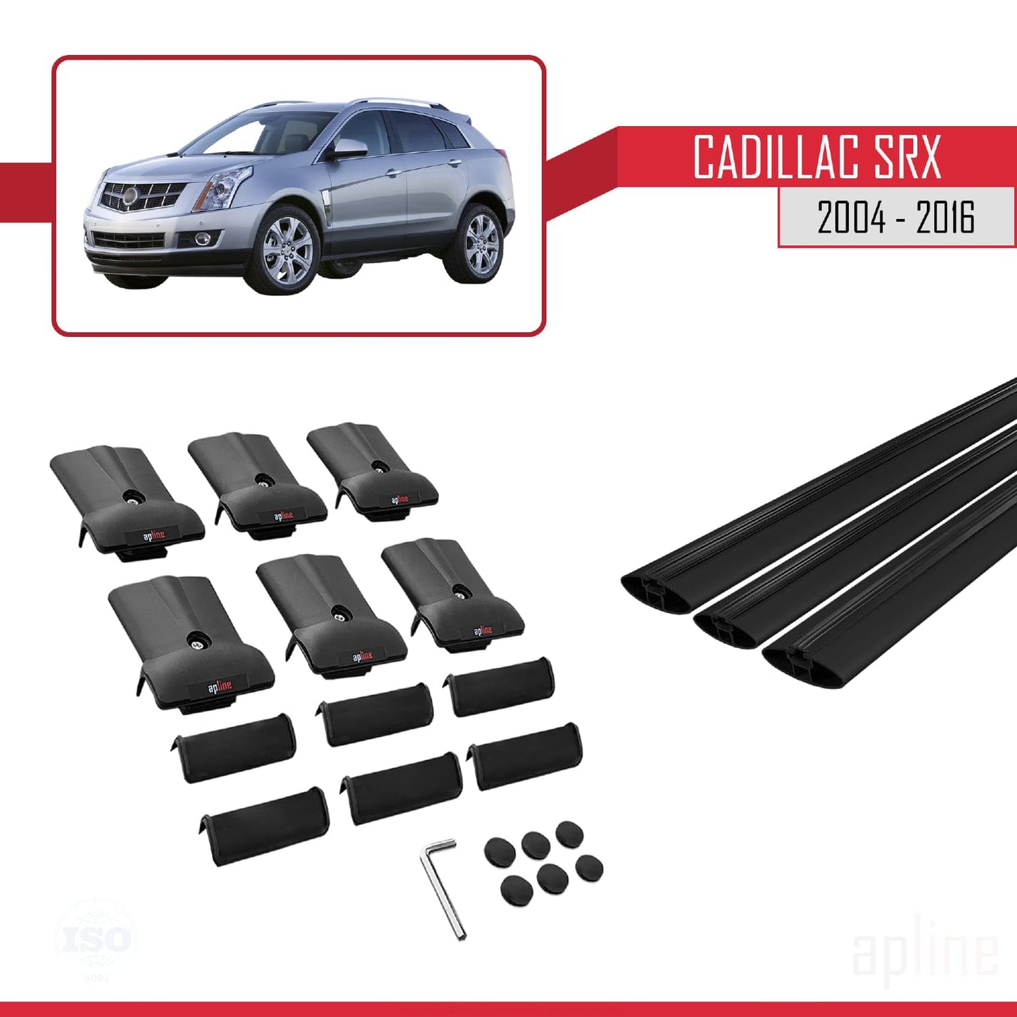 Compatible with Cadillac SRX 2004-2016 Fly Model Car Roof Rack Cross Bar Black Aluminium 3 Bars
