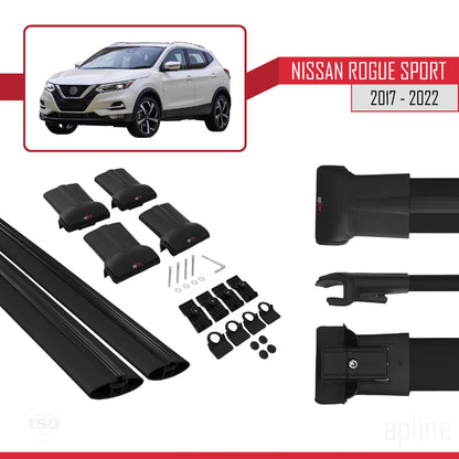 Compatible with Nissan Rogue Sport 2017-2022 Fly Model Car Roof Rack Cross Bar Black Aluminium 2 Bars