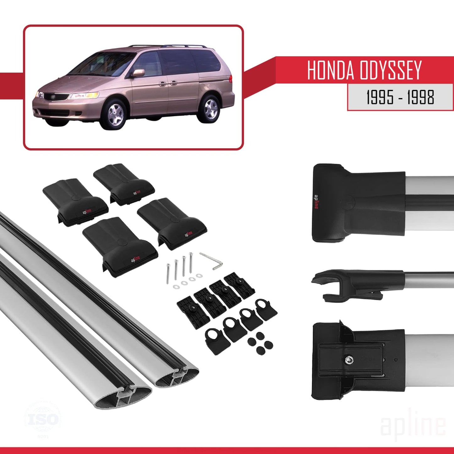 Compatible with Honda Odyssey 1995-1998 Fly Model Car Roof Rack Cross Bar Grey Aluminium 2 Bars
