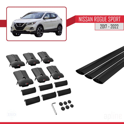 Compatible with Nissan Rogue Sport 2017-2022 Fly Model Car Roof Rack Cross Bar Black Aluminium 3 Bars