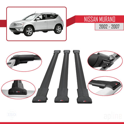 Compatible with Nissan Murano 2002-2007 Fly Model Car Roof Rack Cross Bar Black Aluminium 3 Bars