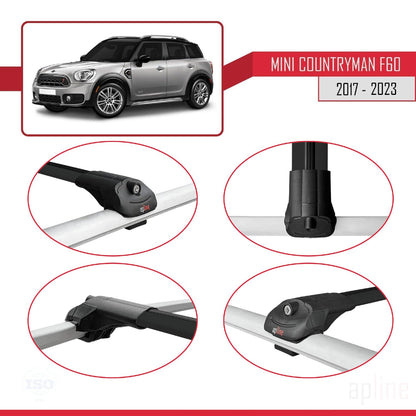 Compatible with Mini Countryman 2 (F60) 2017-2023 ACE-1 Car Roof Rack Cross Bar Black Aluminium 3 Bars