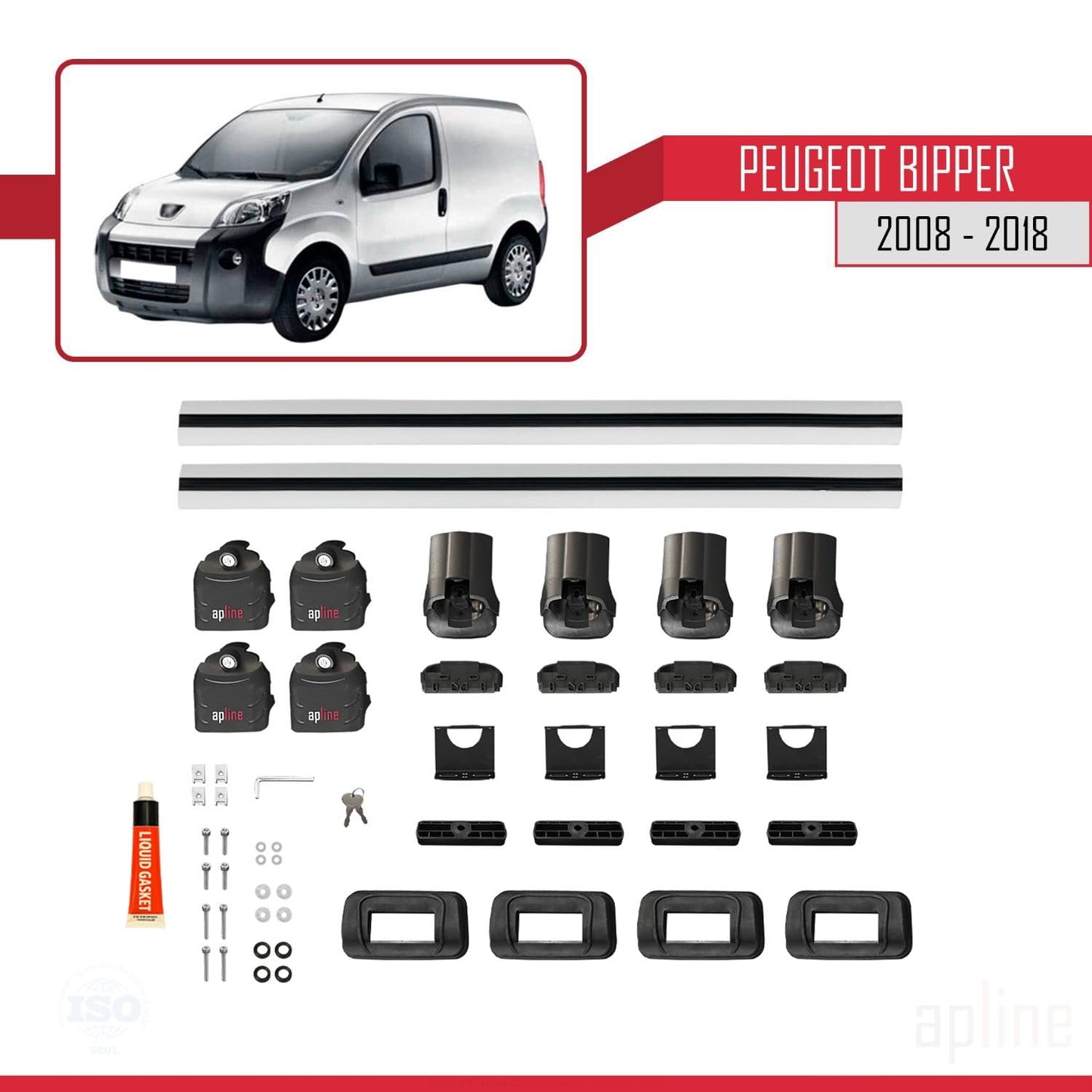 Compatible with Peugeot Bipper 2008-2018 ACE-3 Car Roof Rack Cross Bar Grey Aluminium 2 Bars