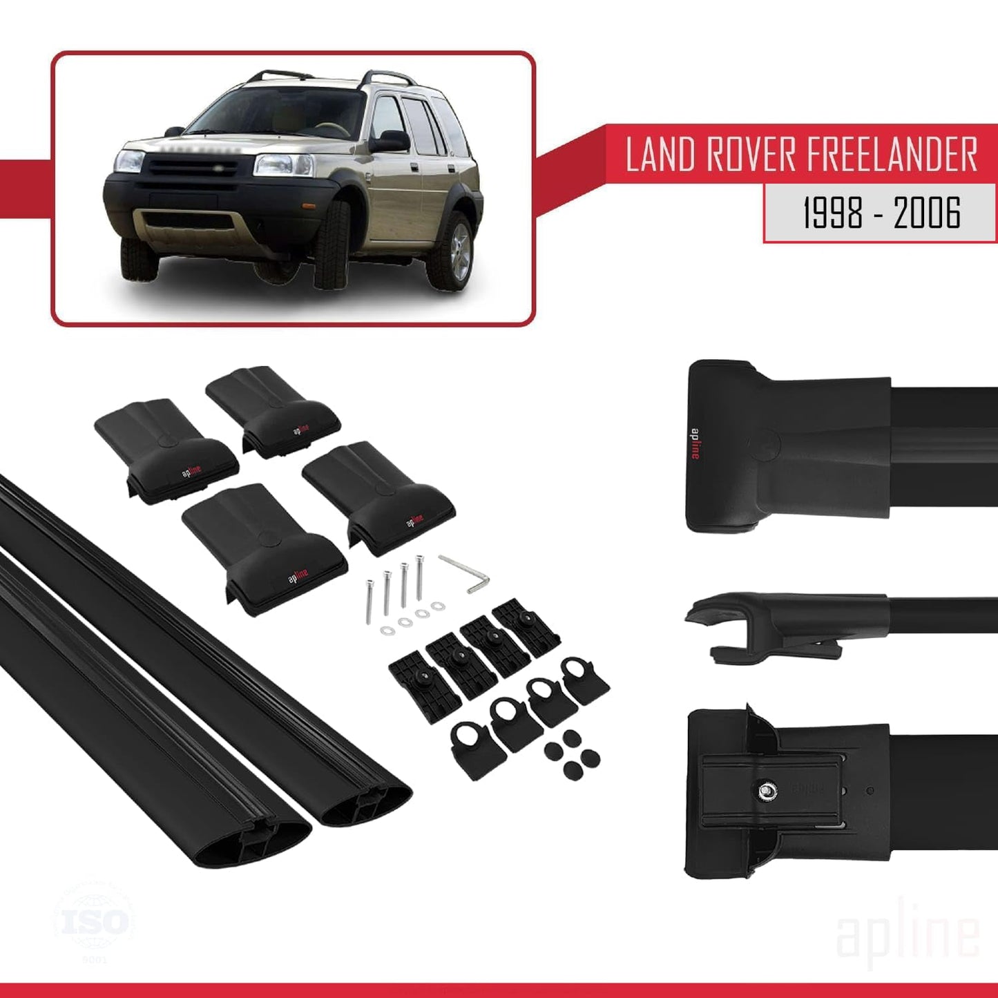 Compatible with Land Rover Freelander (L314) 1998-2006 Fly Model Car Roof Rack Cross Bar Black Aluminium 2 Bars