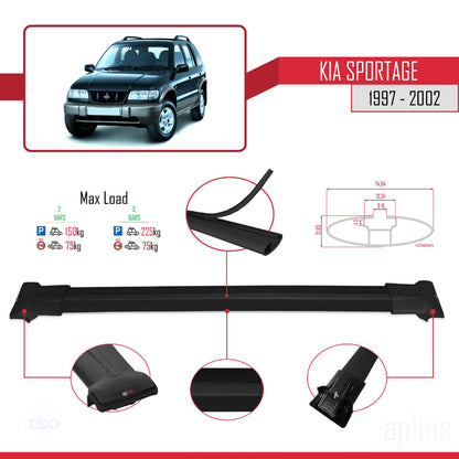 Compatible with Kia Sportage 1997-2002 Fly Model Car Roof Rack Cross Bar Black Aluminium 2 Bars