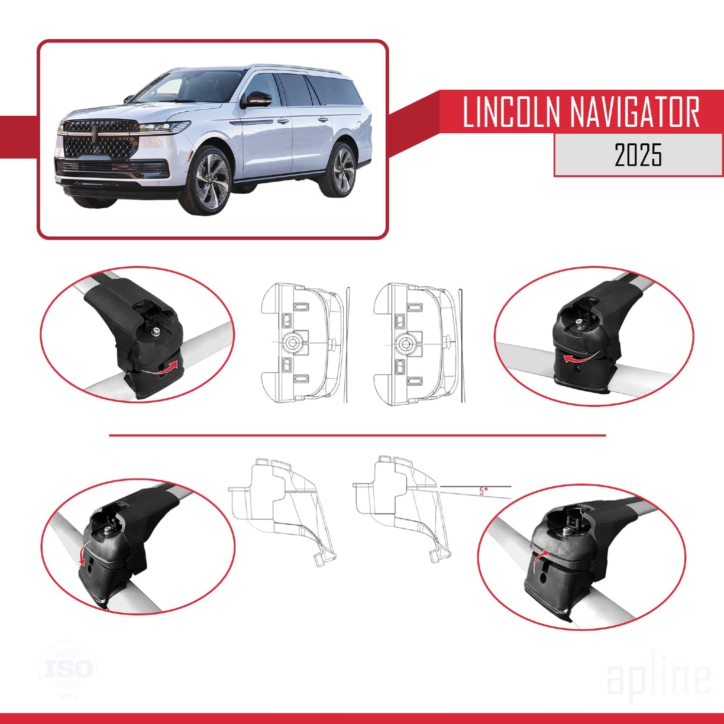 Compatible with Lincoln Navigator 2025 ACE-2 Car Roof Rack Cross Bar Grey Aluminium 2 Bars