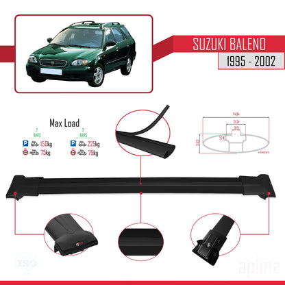Compatible with Suzuki Baleno 1995-2002 Fly Model Car Roof Rack Cross Bar Black Aluminium 2 Bars