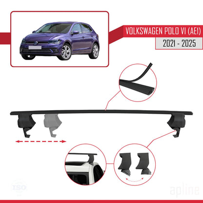 Compatible with Volkswagen Polo 6 (AE1) 2021-2025 ACE-4 Car Roof Rack Cross Bar Black Aluminium 2 Bars